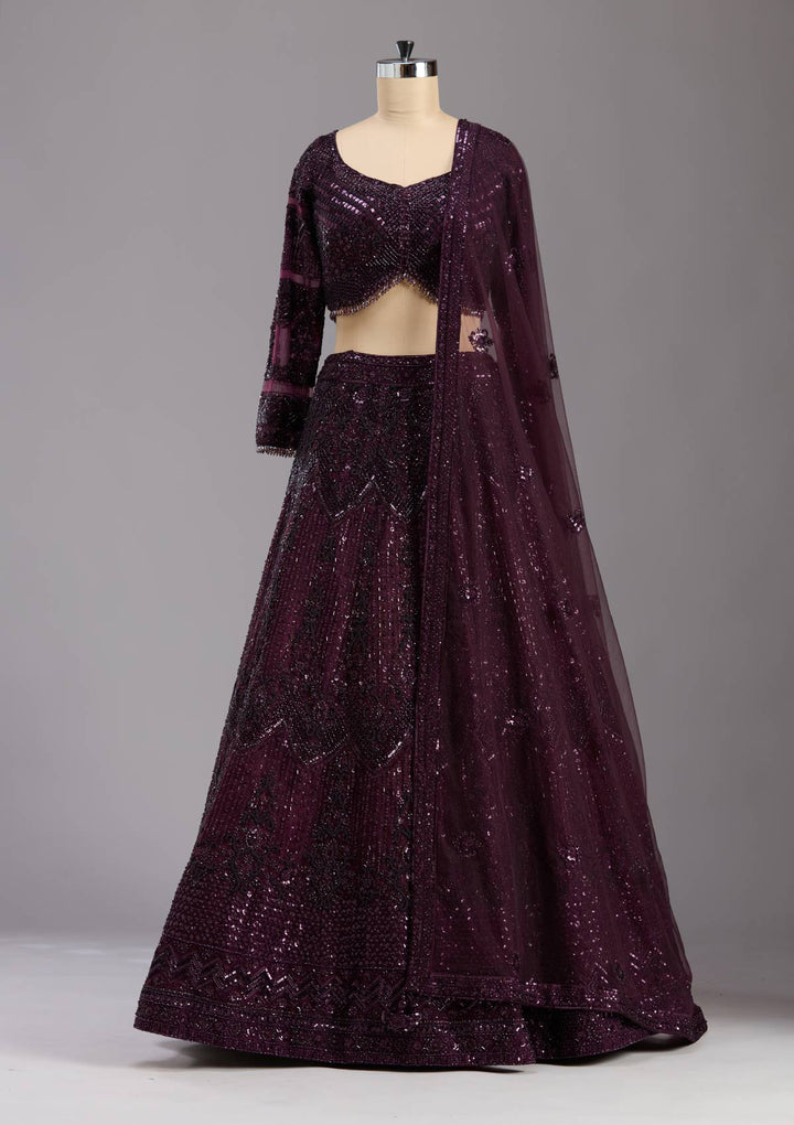 Wine Cutdana Net Readymade Lehenga