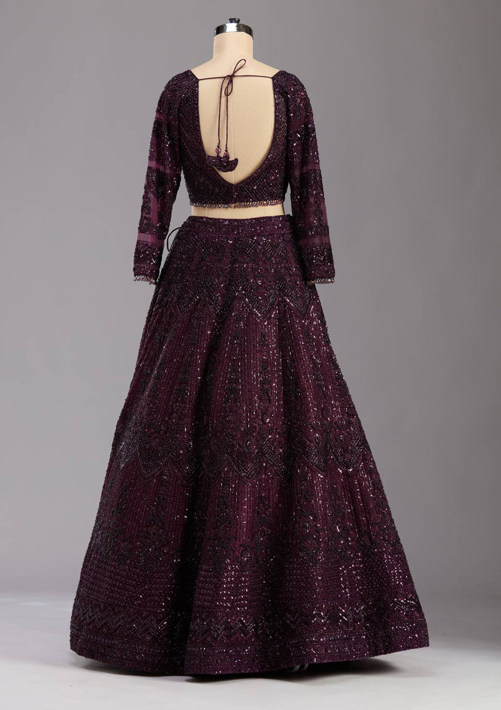 Wine Cutdana Net Readymade Lehenga