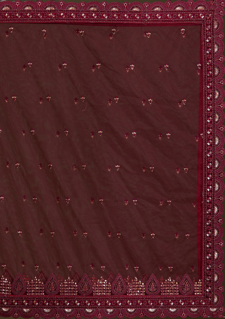 Maroon Zariwork Velvet Semi-Stitched Lehenga