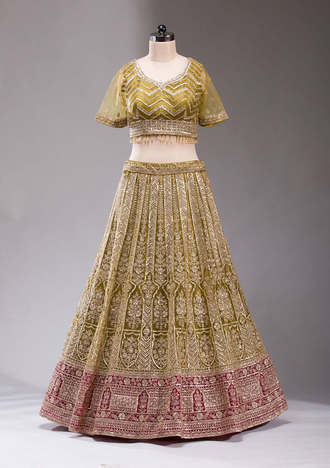 Mehendi Cording Net Readymade Lehenga