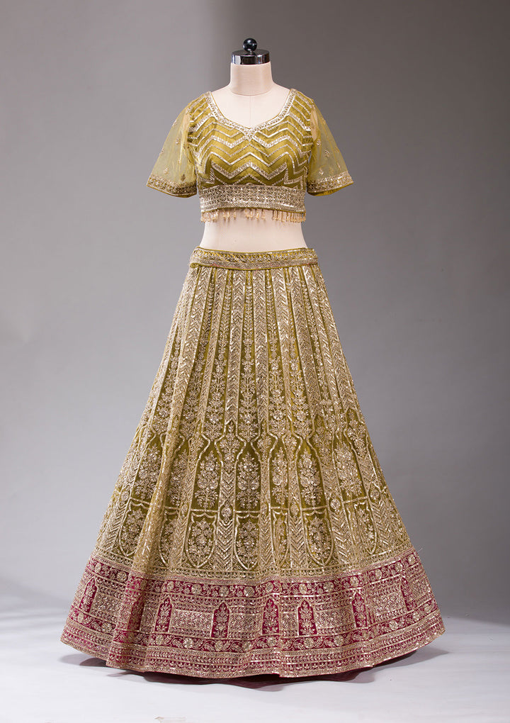 Mehendi Cording Net Readymade Lehenga