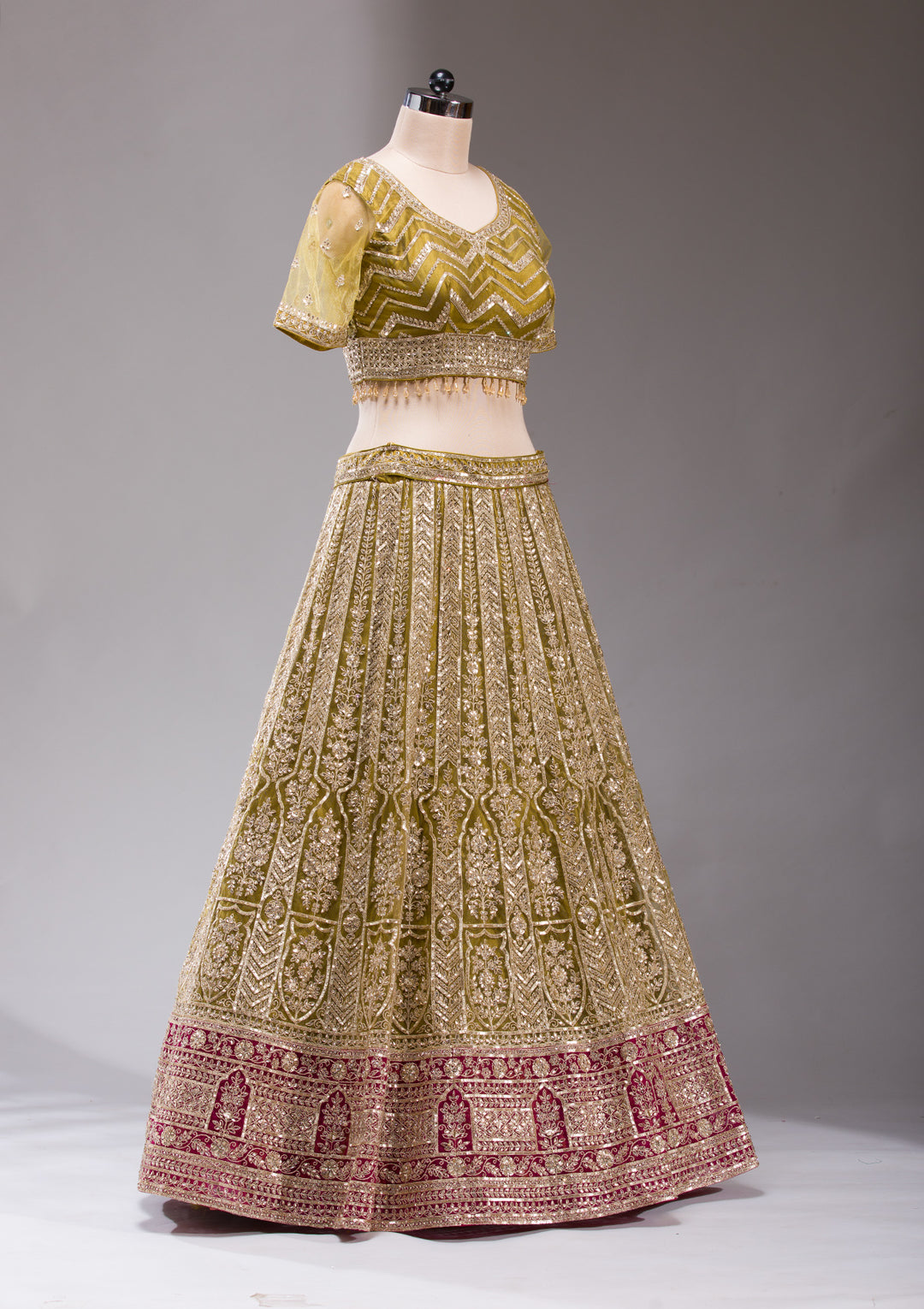 Mehendi Cording Net Readymade Lehenga