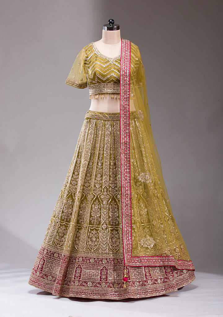 Mehendi Cording Net Readymade Lehenga