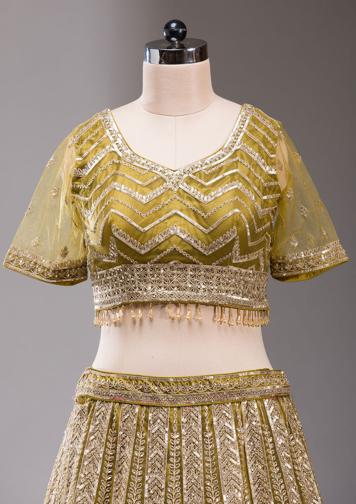 Mehendi Cording Net Readymade Lehenga