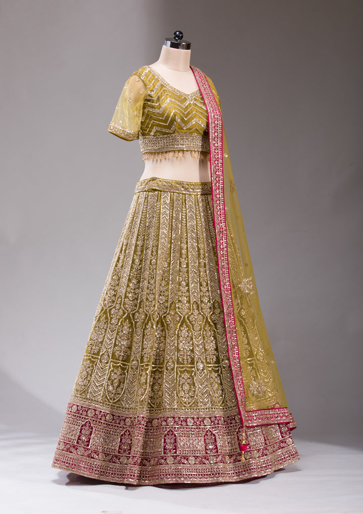 Mehendi Cording Net Readymade Lehenga