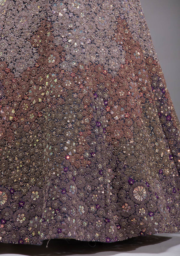 Navy Blue Zariwork Net Semi-Stitched Lehenga