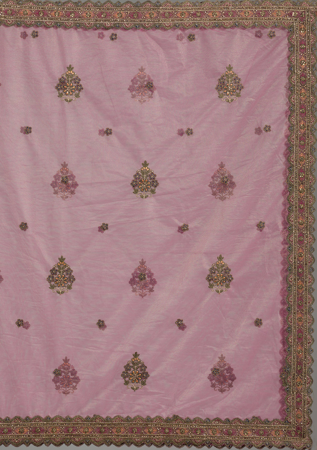 Lavender Zariwork Tissue Semi Stitched Lehenga