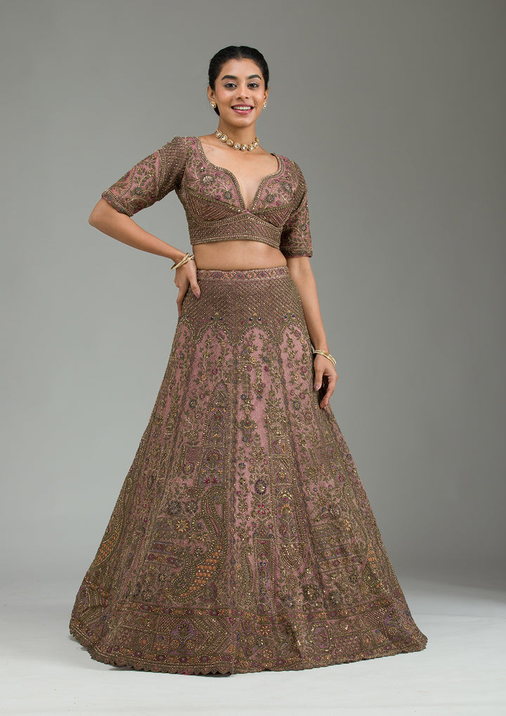 Lavender Zariwork Tissue Semi Stitched Lehenga