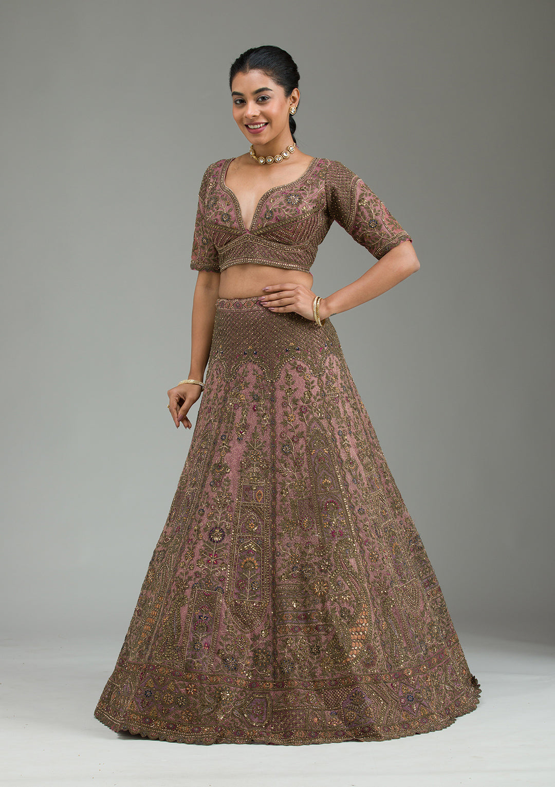 Lavender Zariwork Tissue Semi Stitched Lehenga