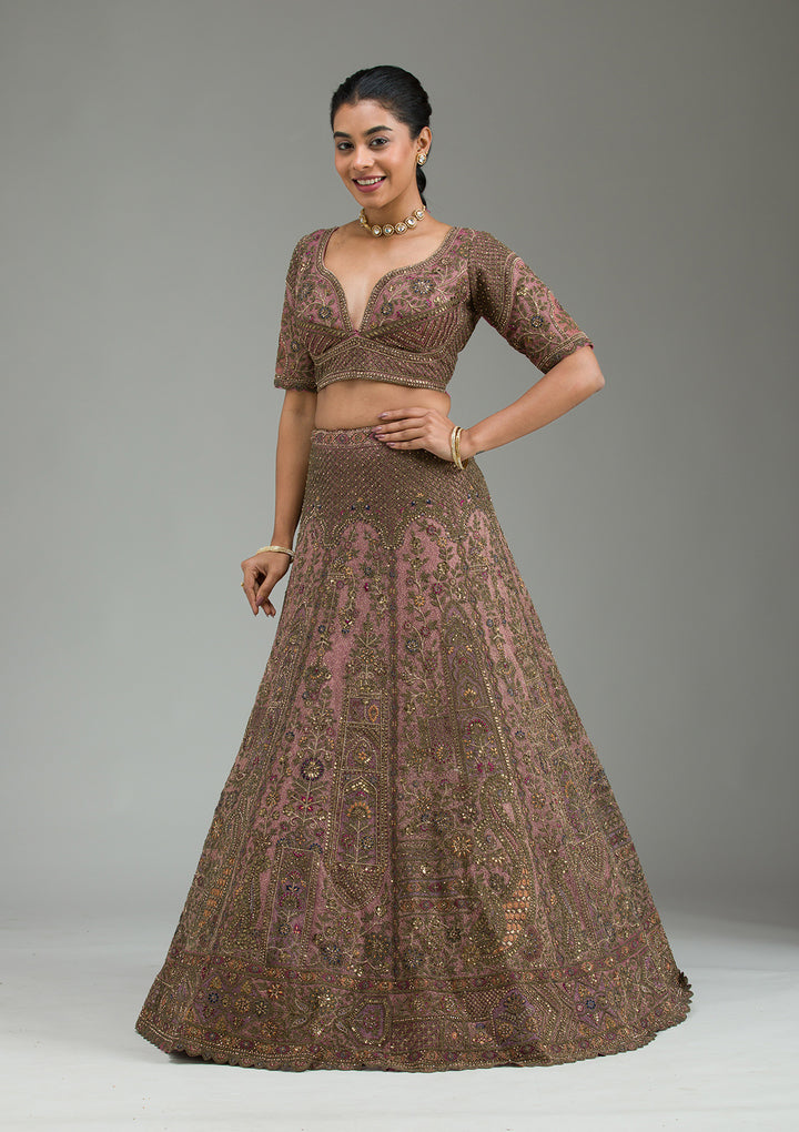 Lavender Zariwork Tissue Semi Stitched Lehenga