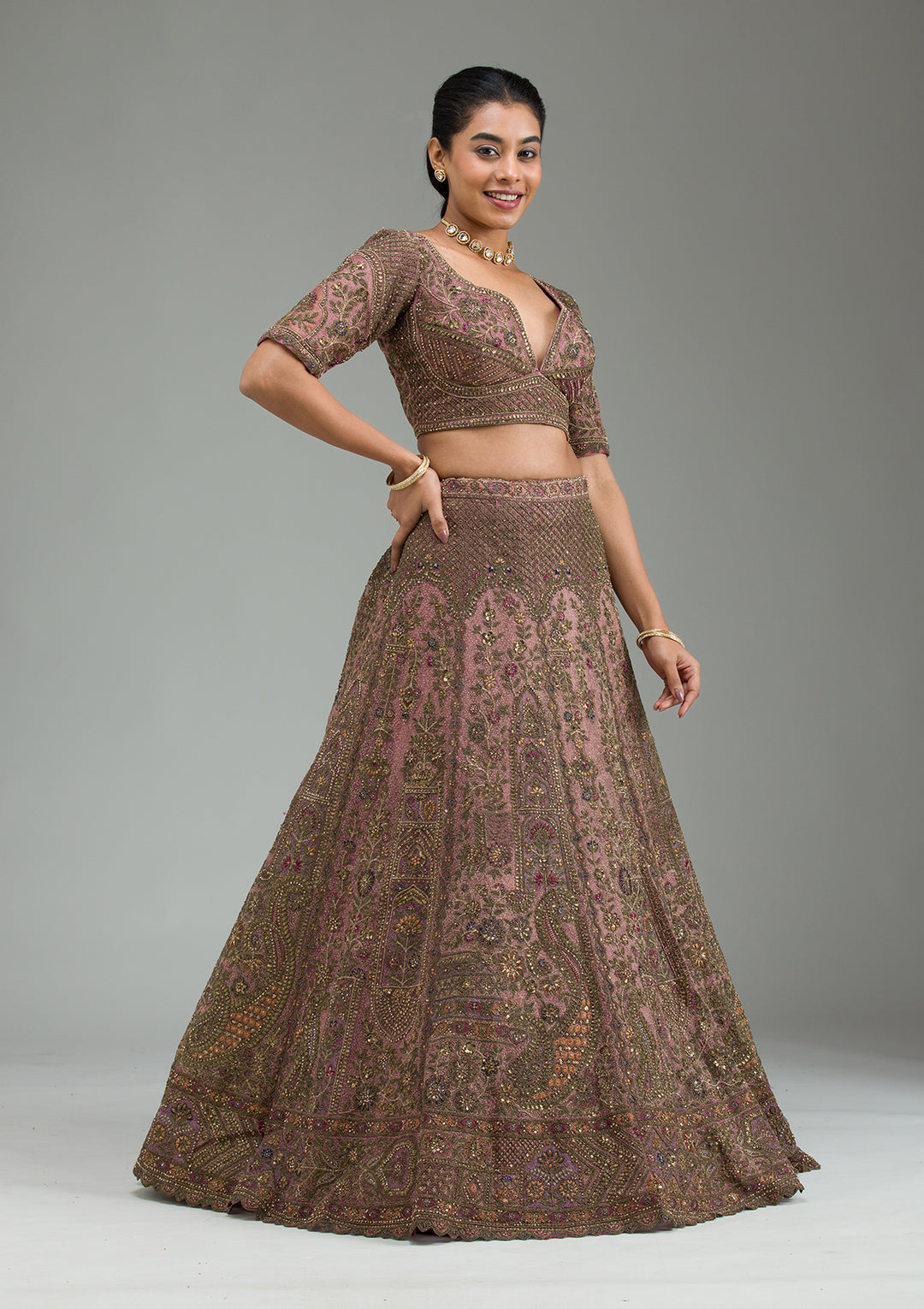 Lavender Zariwork Tissue Semi Stitched Lehenga