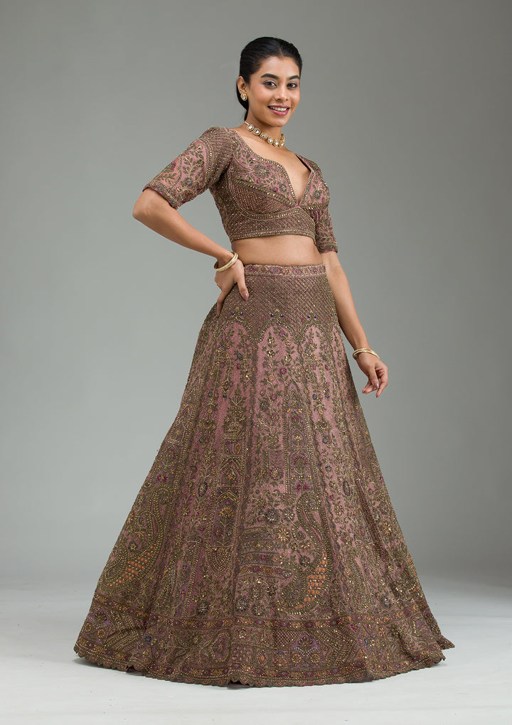 Lavender Zariwork Tissue Semi Stitched Lehenga