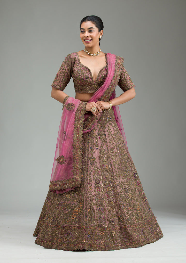 Lavender Zariwork Tissue Semi Stitched Lehenga