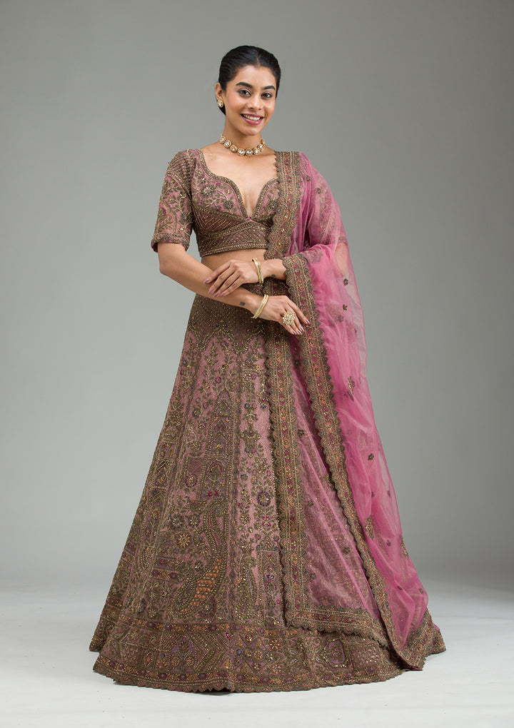 Lavender Zariwork Tissue Semi Stitched Lehenga