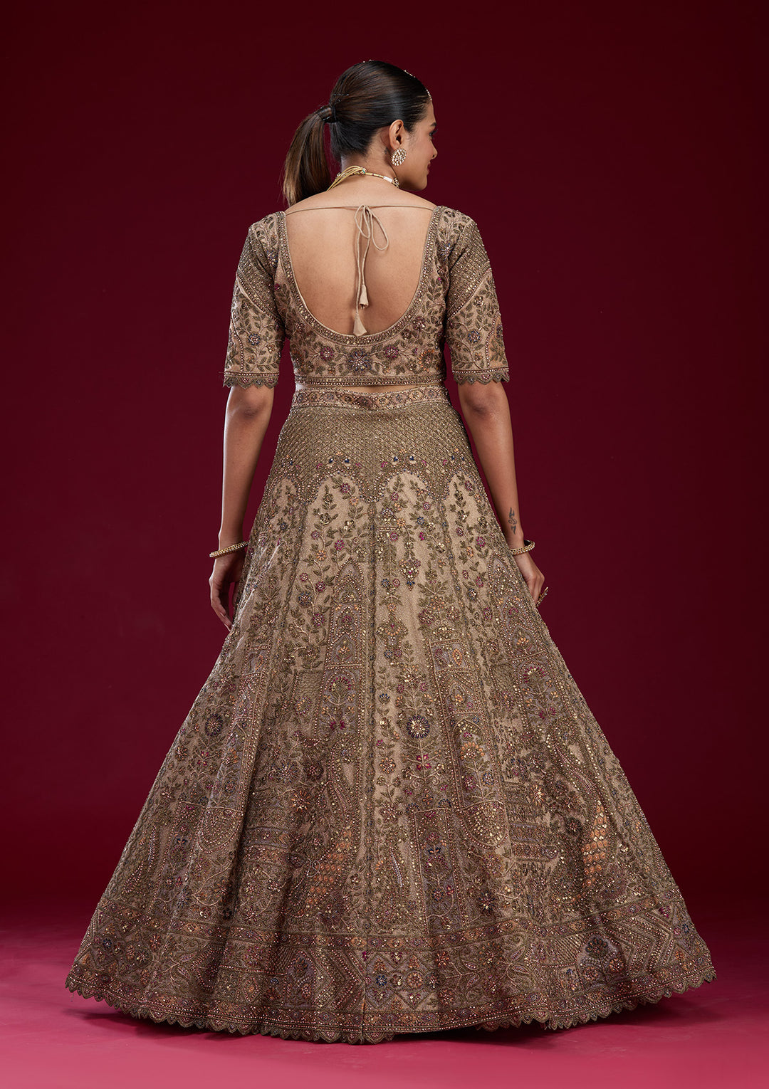 Off White Zariwork Tissue Semi Stitched Lehenga