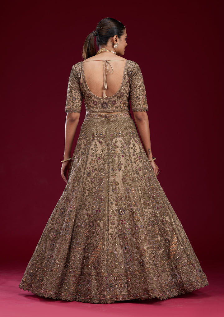 Off White Zariwork Tissue Semi Stitched Lehenga