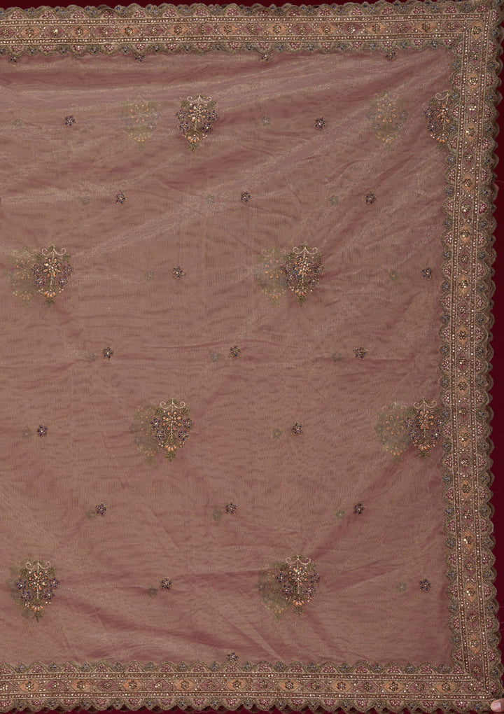 Off White Zariwork Tissue Semi Stitched Lehenga