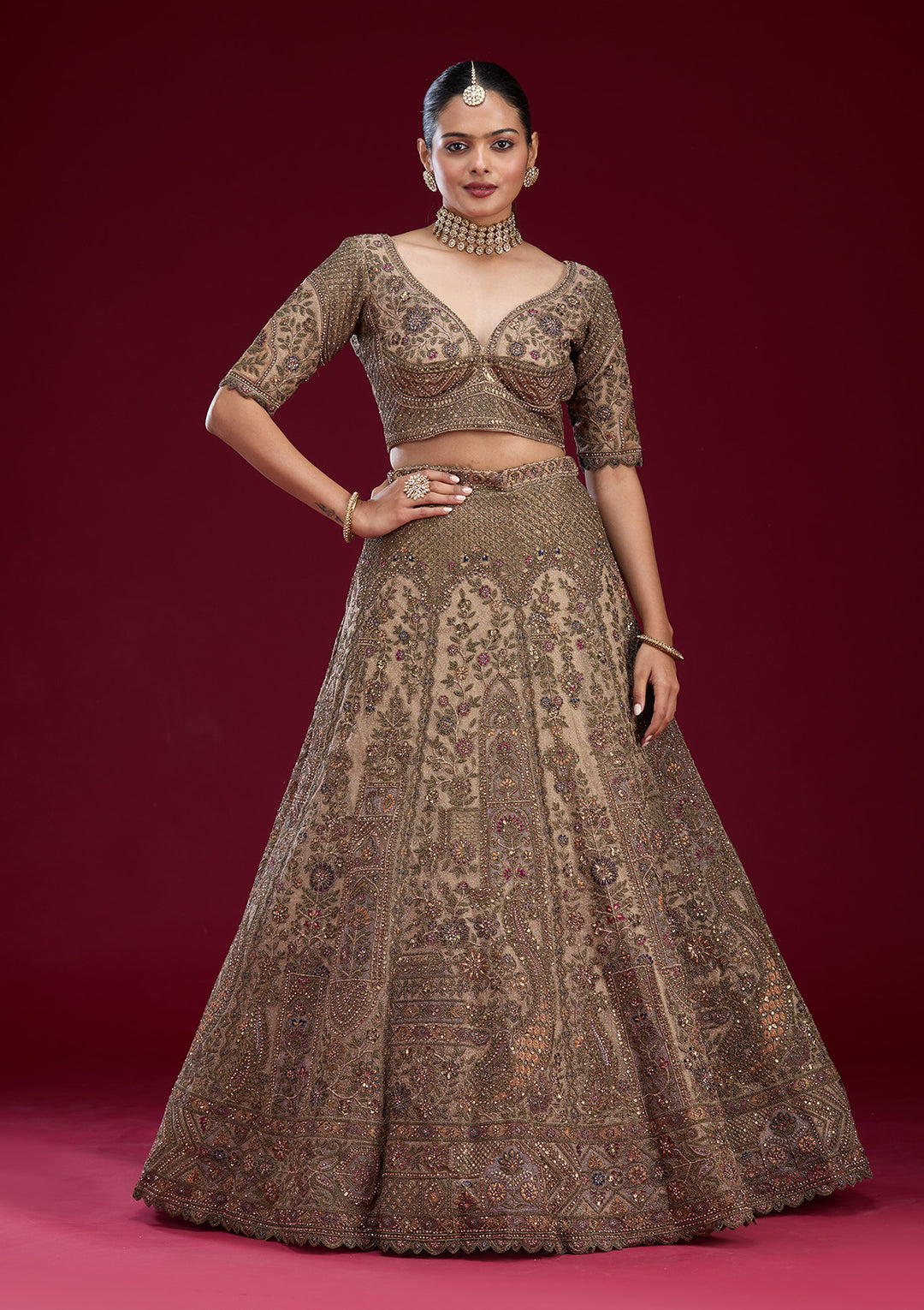 Off White Zariwork Tissue Semi Stitched Lehenga