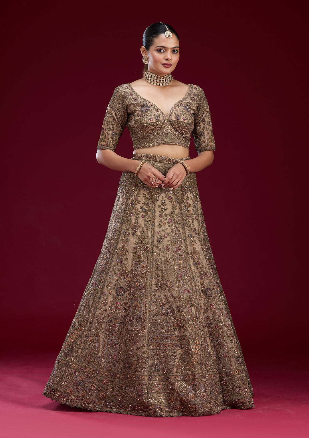 Off White Zariwork Tissue Semi Stitched Lehenga