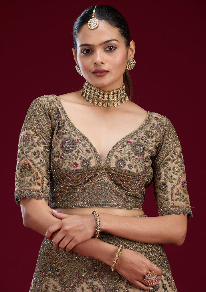 Off White Zariwork Tissue Semi Stitched Lehenga