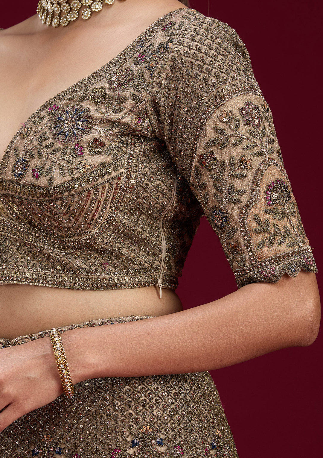 Off White Zariwork Tissue Semi Stitched Lehenga