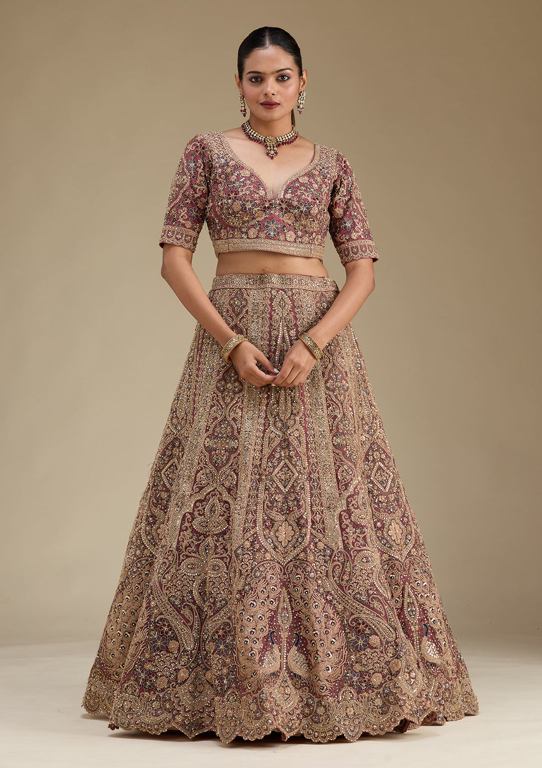 Antique Zariwork Onion Pink Net Semi Stitched Lehenga Blouse Piece With Dupatta
