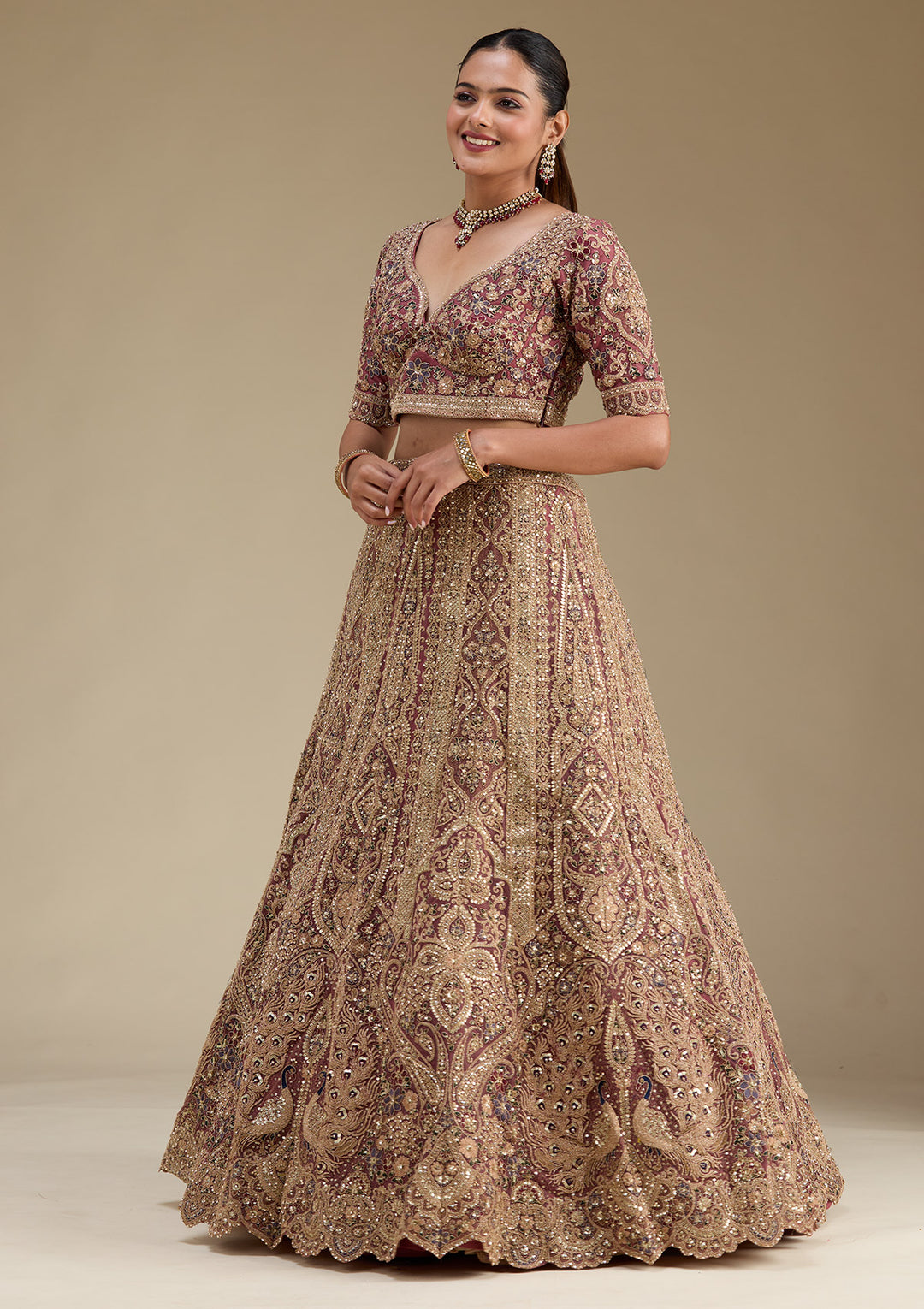 Antique Zariwork Onion Pink Net Semi Stitched Lehenga Blouse Piece With Dupatta