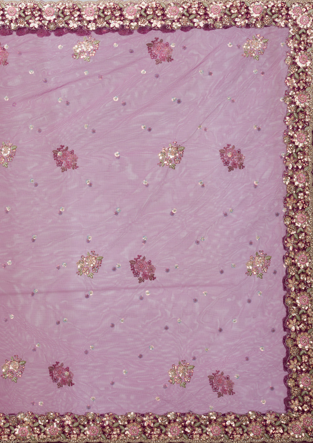 Purple Zariwork Net Semi Stitched Lehenga