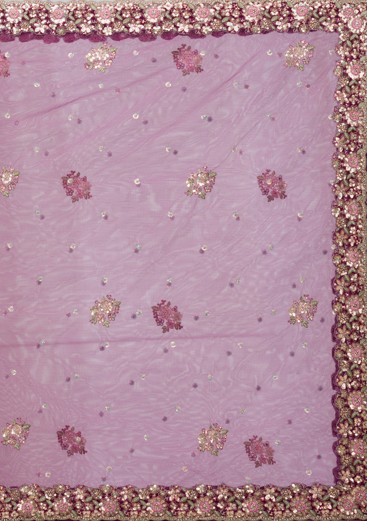 Purple Zariwork Net Semi Stitched Lehenga