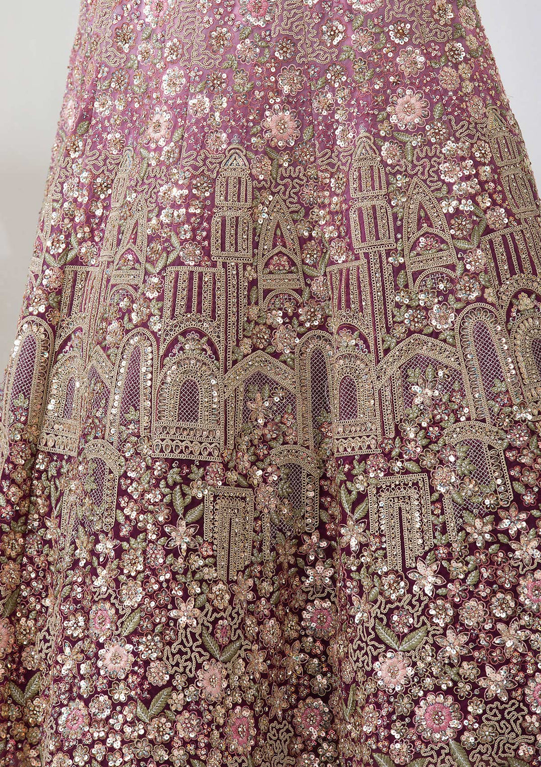 Purple Zariwork Net Semi Stitched Lehenga