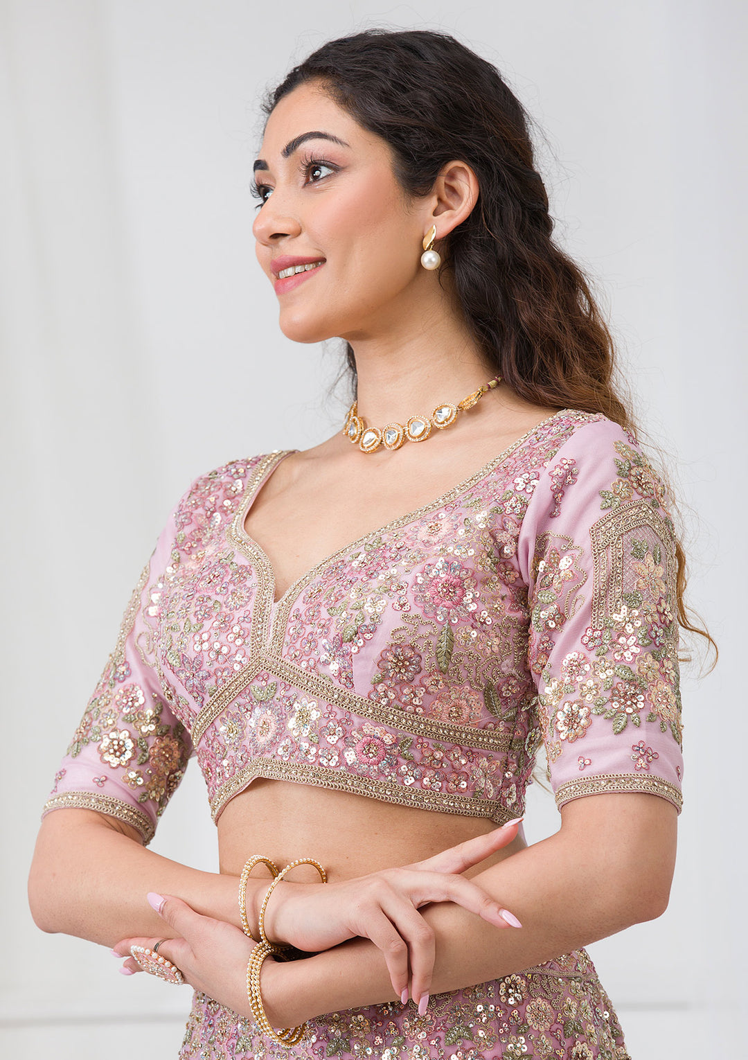 Purple Zariwork Net Semi Stitched Lehenga