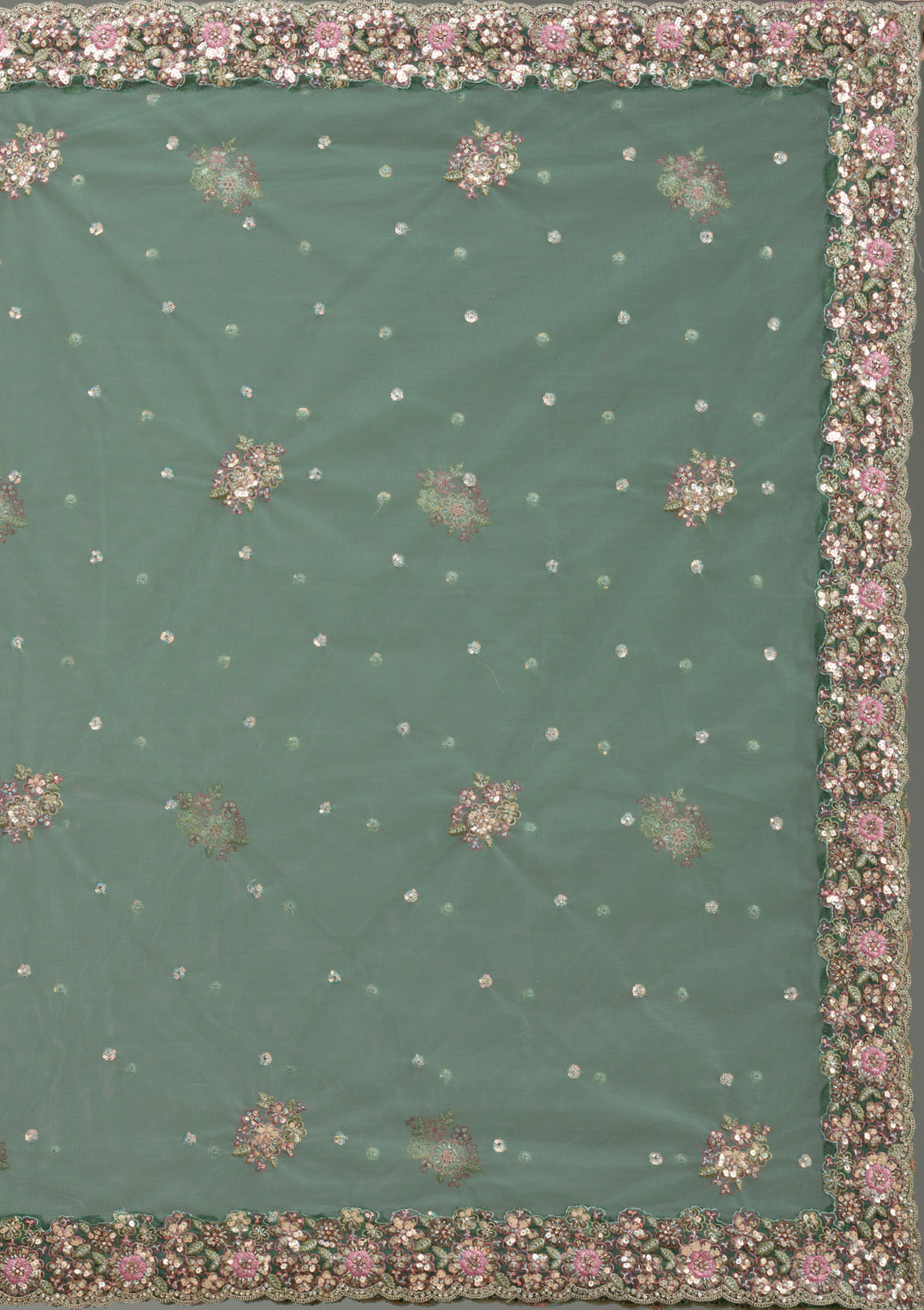 Sea Green Zariwork Tissue Semi Stitched Lehenga