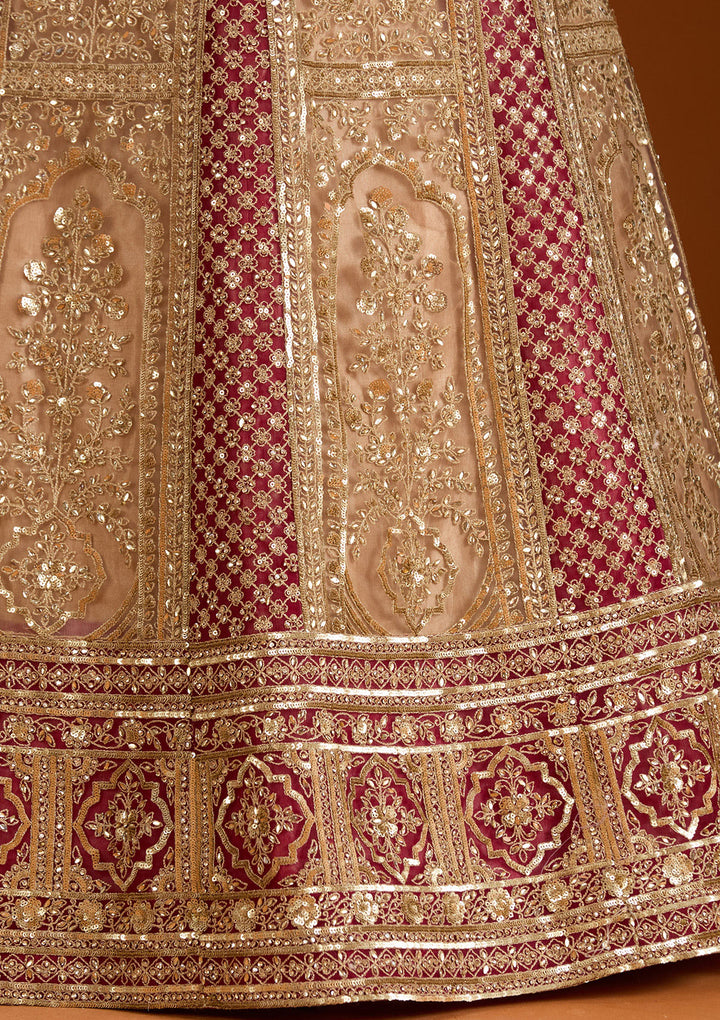 Beige Zariwork Net Semi-Stitched Lehenga