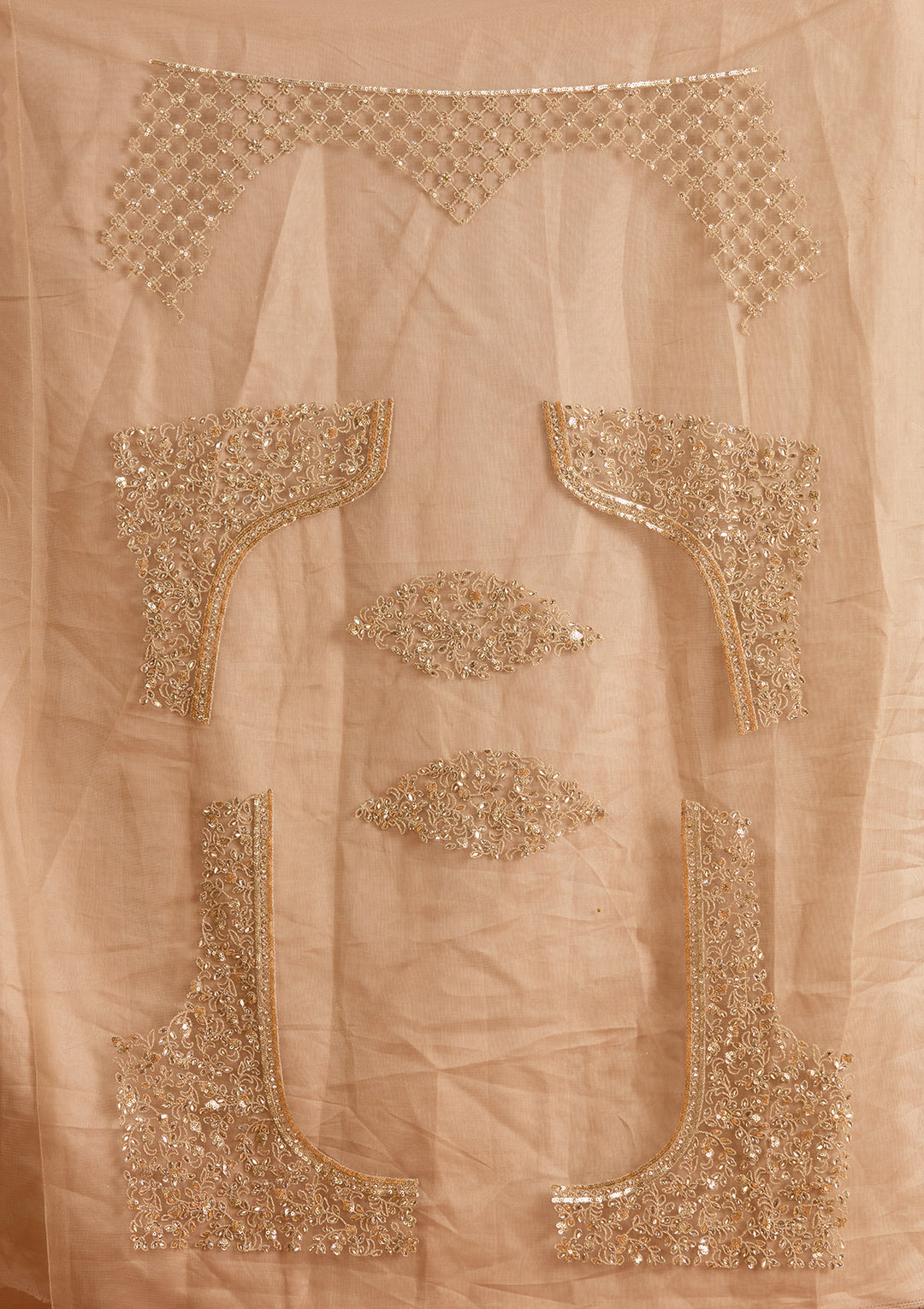 Beige Zariwork Net Semi-Stitched Lehenga