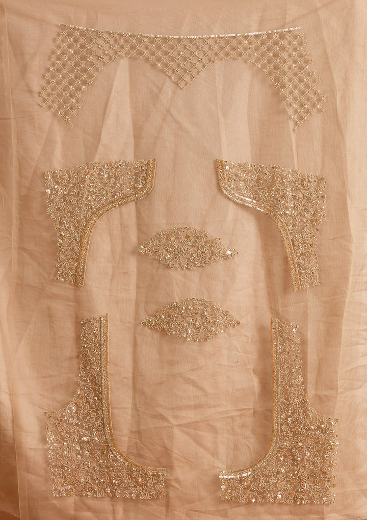 Beige Zariwork Net Semi-Stitched Lehenga