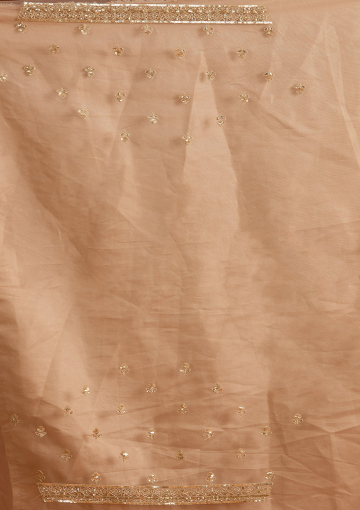 Beige Zariwork Net Semi-Stitched Lehenga