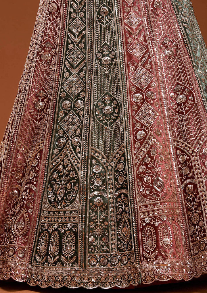 Rust Sequins Velvet Semi-Stitched Lehenga
