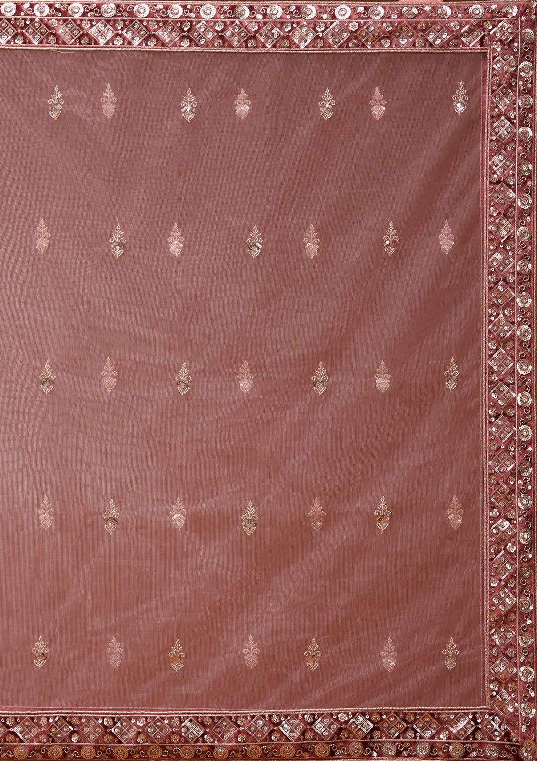 Rust Sequins Velvet Semi-Stitched Lehenga