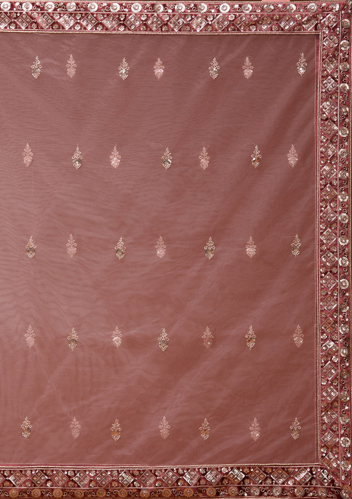 Rust Sequins Velvet Semi-Stitched Lehenga