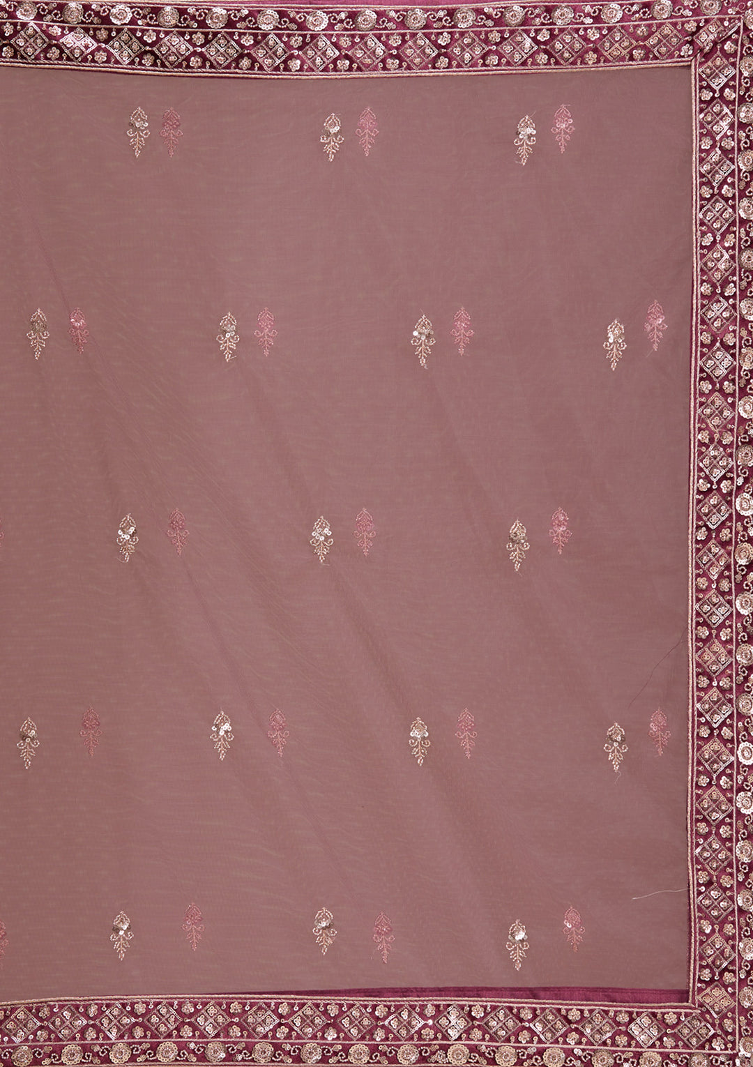 Wine Sequins Velvet Semi-Stitched Lehenga