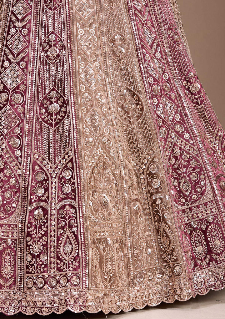 Wine Sequins Velvet Semi-Stitched Lehenga