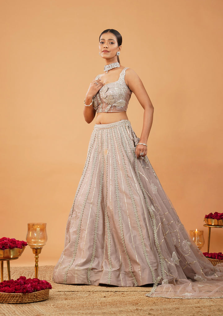 Lavender Stonework Net Readymade Lehenga