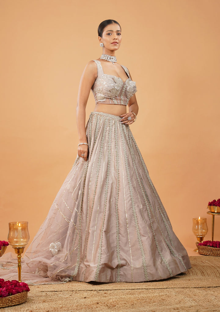 Lavender Stonework Net Readymade Lehenga