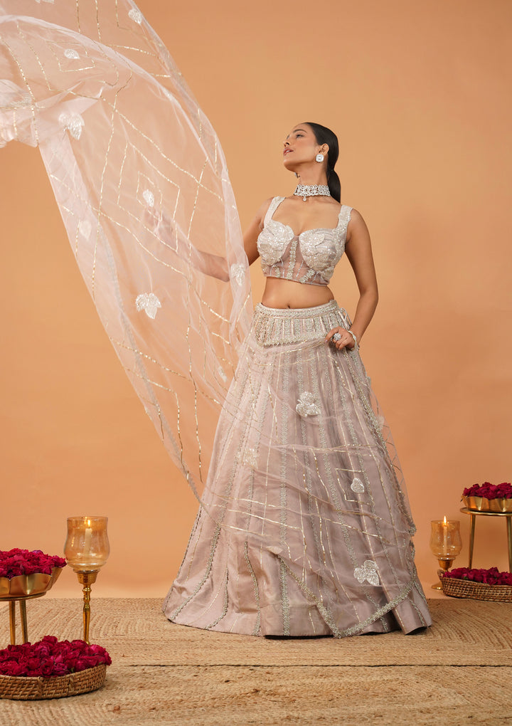 Lavender Stonework Net Readymade Lehenga