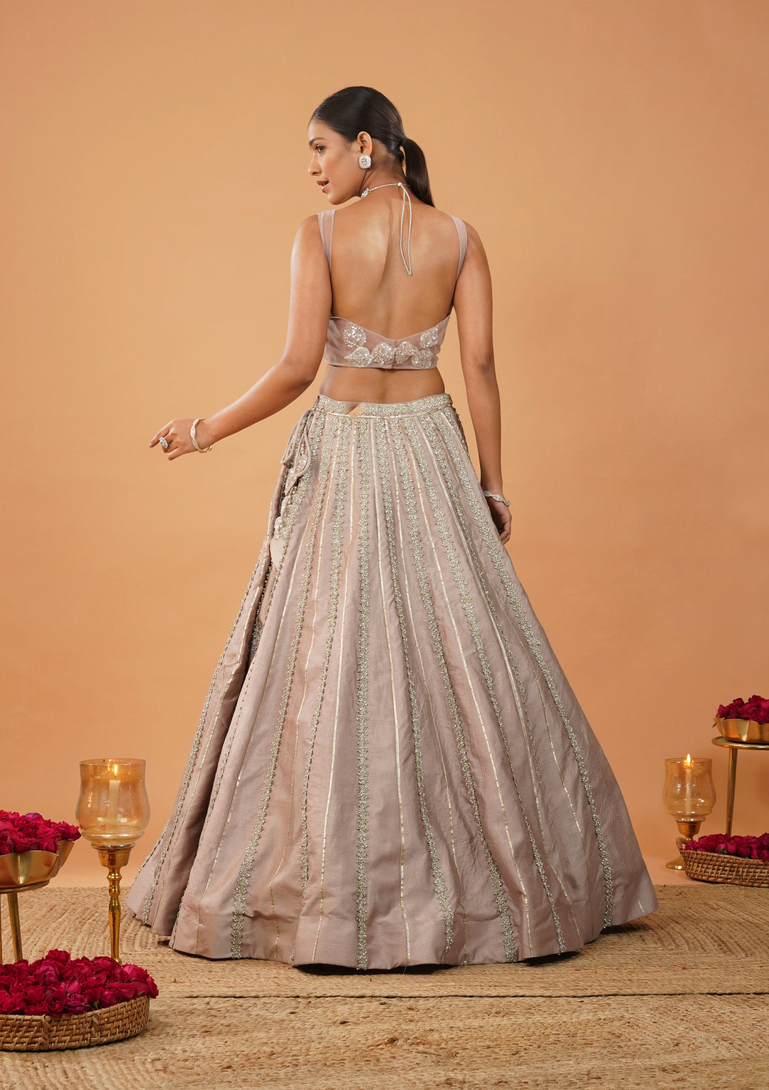 Lavender Stonework Net Readymade Lehenga