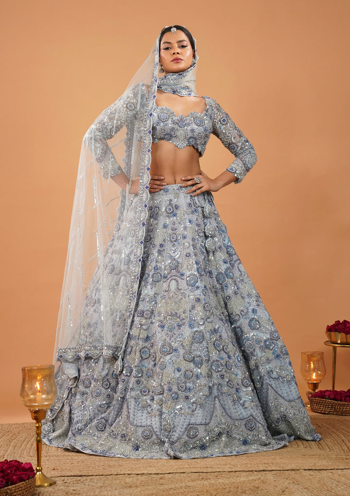 Sky Blue Cutdana Net Readymade Lehenga