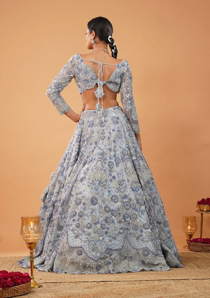 Sky Blue Cutdana Net Readymade Lehenga