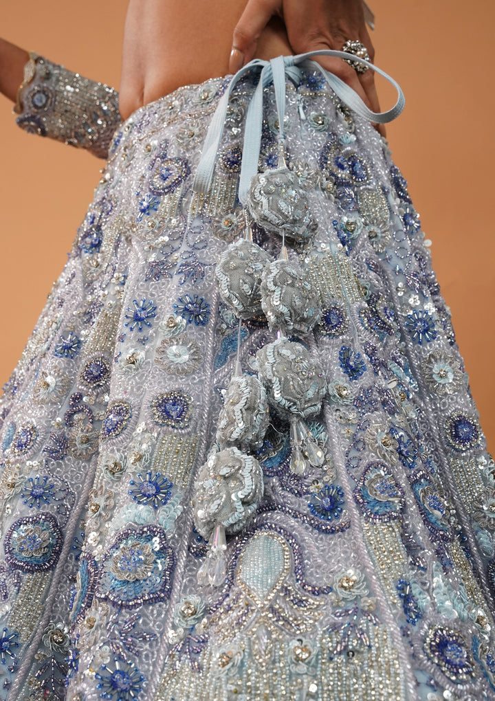 Sky Blue Cutdana Net Readymade Lehenga