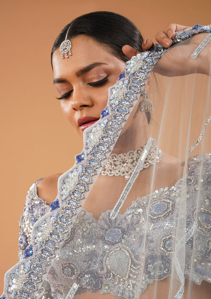 Sky Blue Cutdana Net Readymade Lehenga