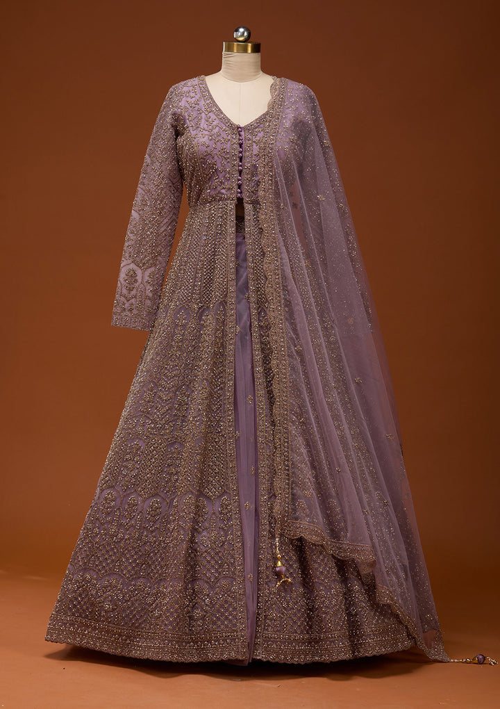 Lavender Zariwork Net Readymade Lehenga